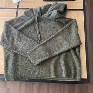 Olive green cropped Sherpa hoodie